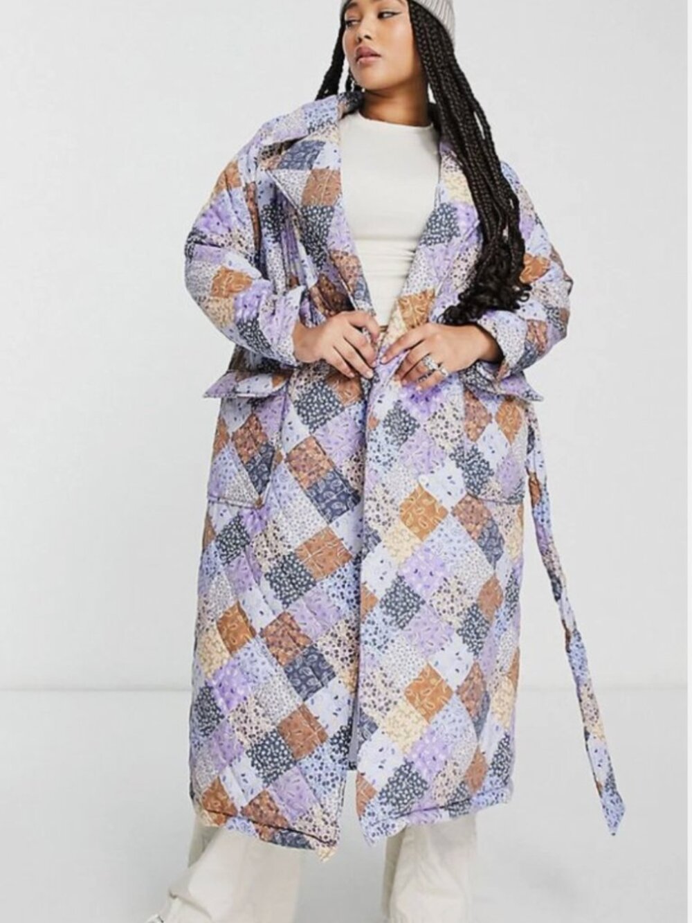 Asos Neon Rose Plus Size Wrap Coat Patchwork Paisley US16/UK20